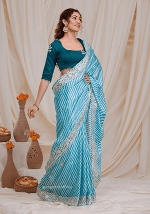 Rama Colour Chinnon Digital Print Saree - Orgenza Store - digisoch