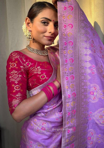 Lichi Silk Saree With Jacquard Zari Work
