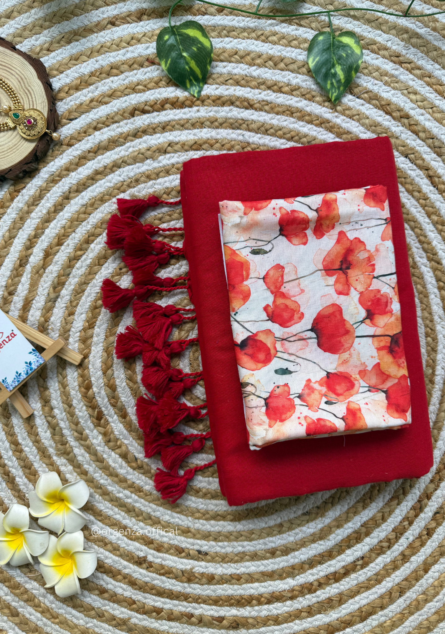 Red Colour Cotton Saree With Tulip Print Blouse