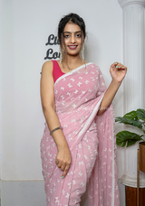 Baby Pink Georgette Saree With Rubber Print