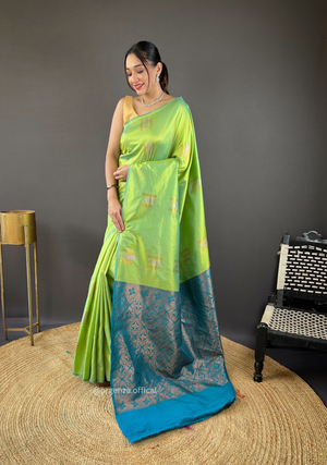 Pista Green Colour Silk Saree With Zari Weaving - Orgenza Store