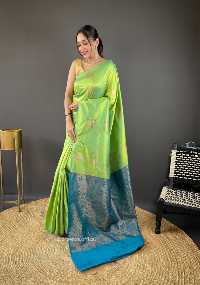 Pista Green Colour Silk Saree With Zari Weaving