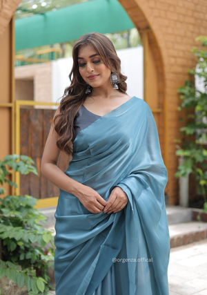 Plain Rama Colour Jimmy Choo Saree - Orgenza Store