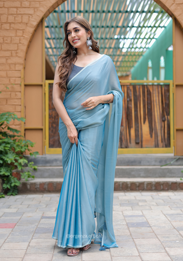 Plain Sky Colour Lining Sitara Georgette Saree