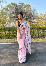 Baby Pink Colour Organza Saree With Kashmiri Thread Work