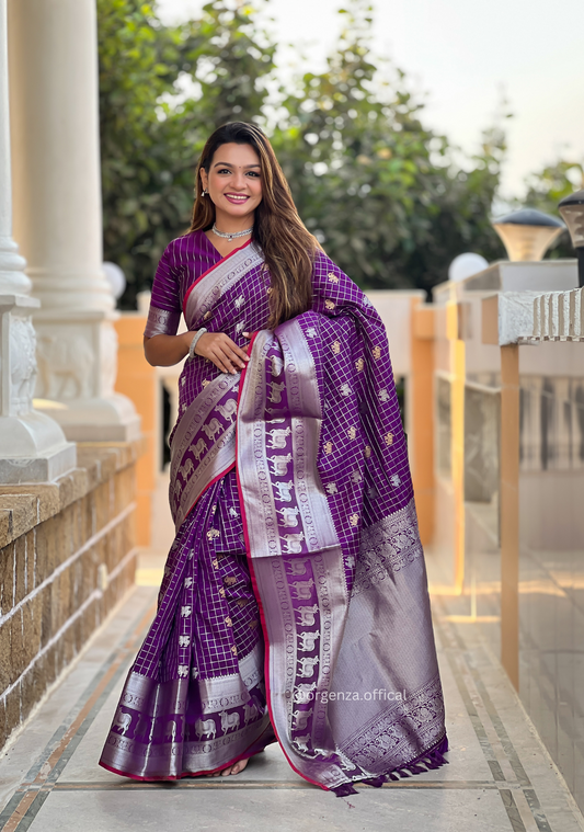 Purple Colour Silk Saree With Gold And Silver Zari