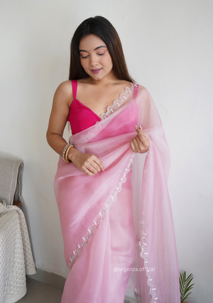 Peach Organza With Jardoshi And Khatli Work - Orgenza Store