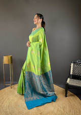 Pista Green Colour Silk Saree With Zari Weaving