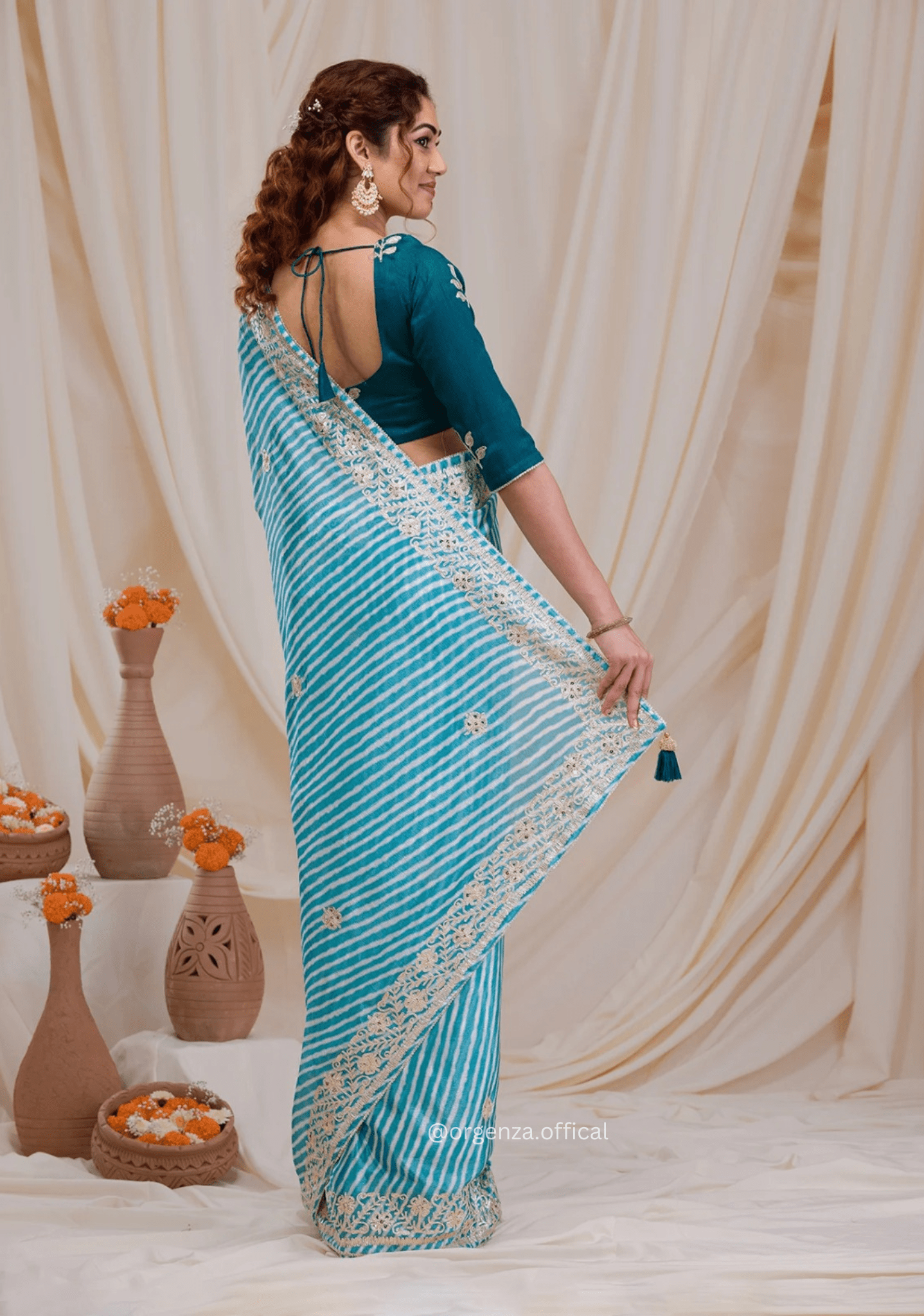 Rama Colour Chinnon Digital Print Saree - Orgenza Store - digisoch