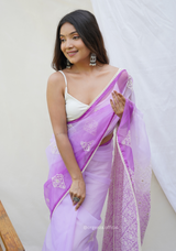 Lavender Organza Saree With Viscous Thread Work