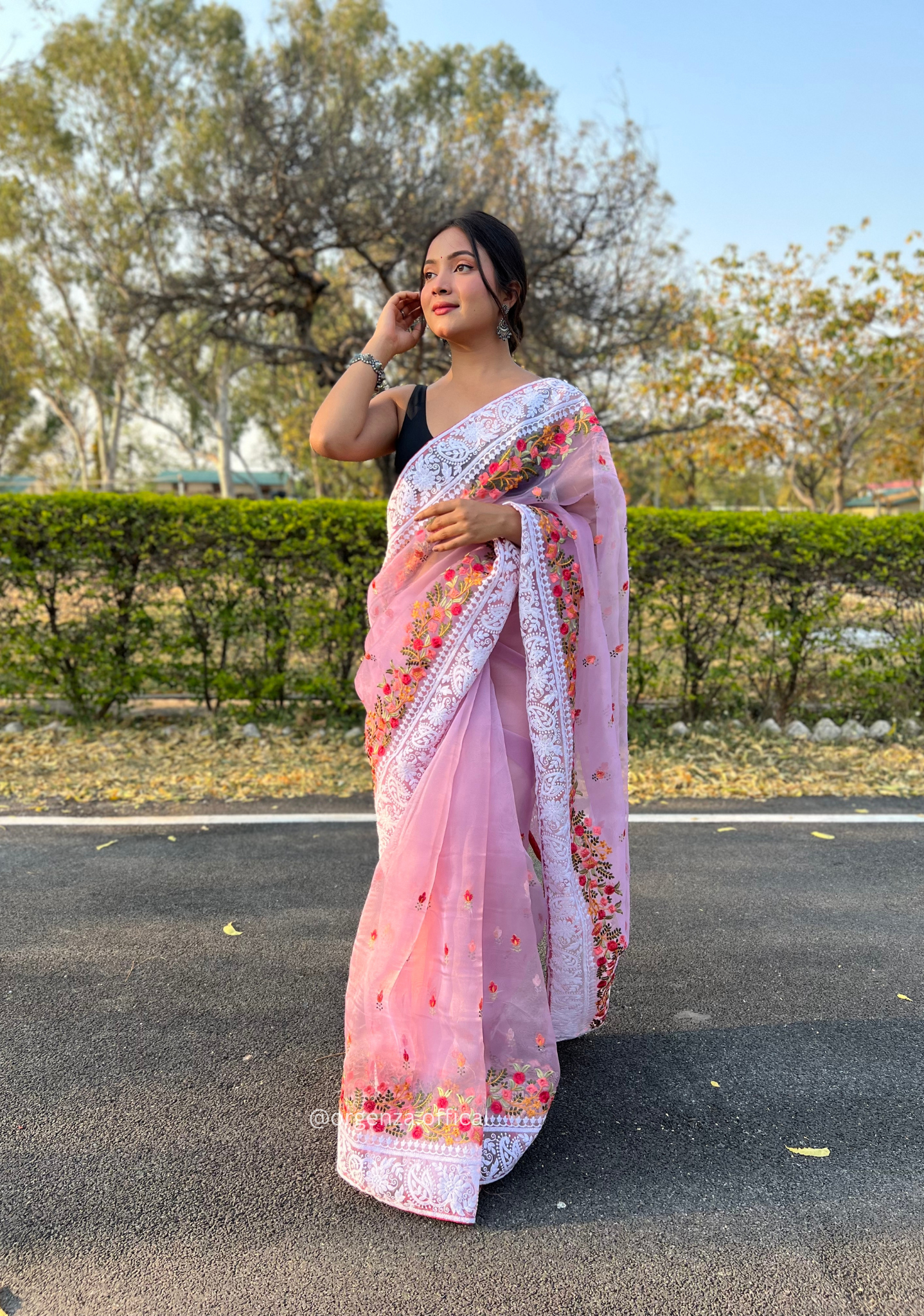 Lavender Organza Saree With Chikankari Work - Orgenza Store