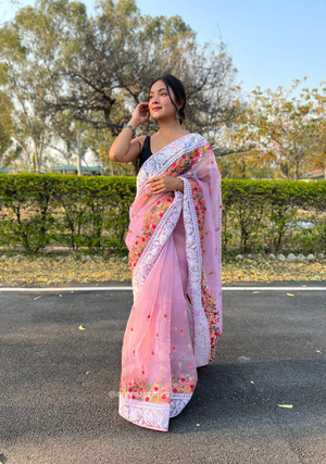 Lavender Organza Saree With Chikankari Work - Orgenza Store - digisoch