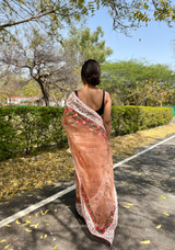 Orange Organza Saree With Chikankari Work