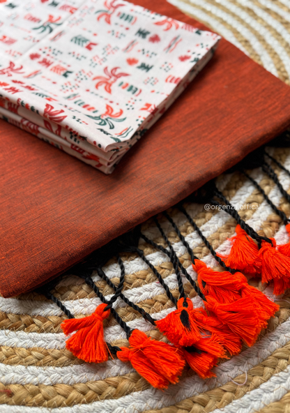 Orange Colour Cotton Saree With Multi Print Blouse
