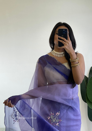 Lilac Purple Colour Organza Silk Saree With Sequence Khatli - Orgenza Store
