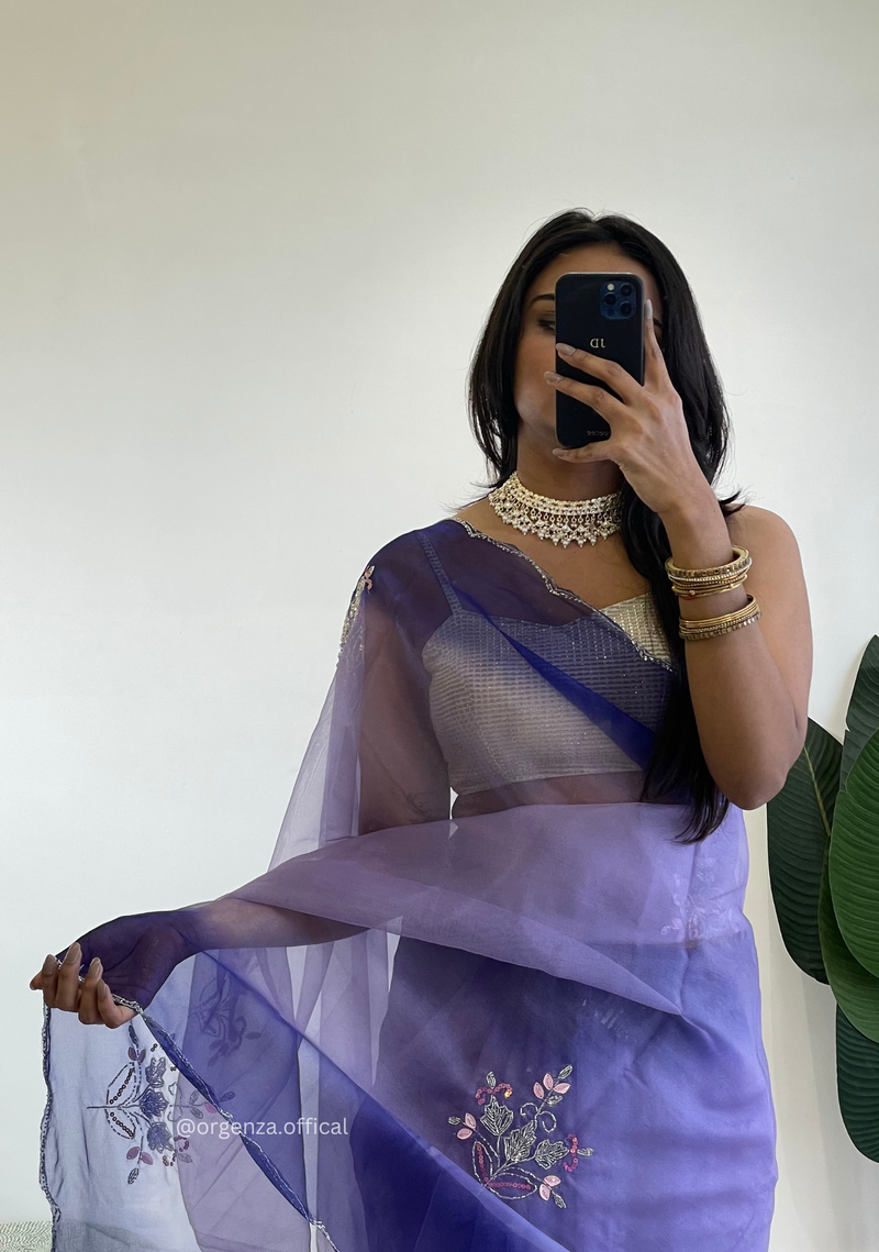 Lilac Purple Colour Organza Silk Saree With Sequence Khatli