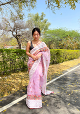 Light Lavender Organza Saree With Chikankari Work