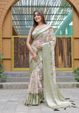 Green Georgette Saree With Viscose Border