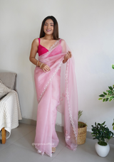 Peach Organza With Jardoshi And Khatli Work