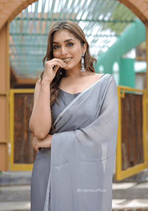 Plain Grey Colour Lining Sitara Georgette Saree - Orgenza Store - digisoch