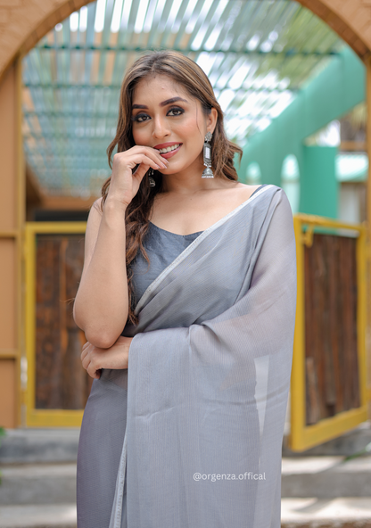 Plain Grey Colour Lining Sitara Georgette Saree - Orgenza Store