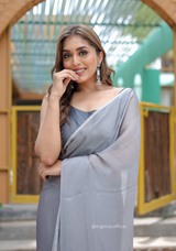 Plain Grey Colour Lining Sitara Georgette Saree