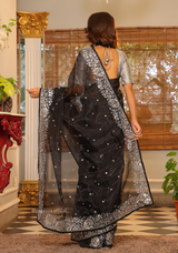 Black Organza Saree With Sequence Embroidered