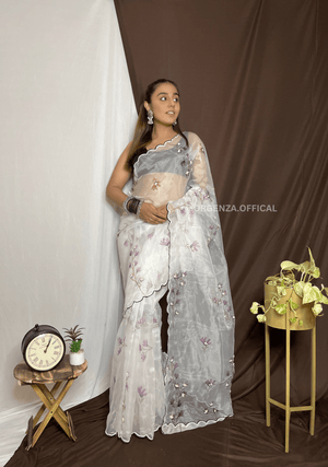 Organza Saree With Khatli Work - Orgenza Store - digisoch