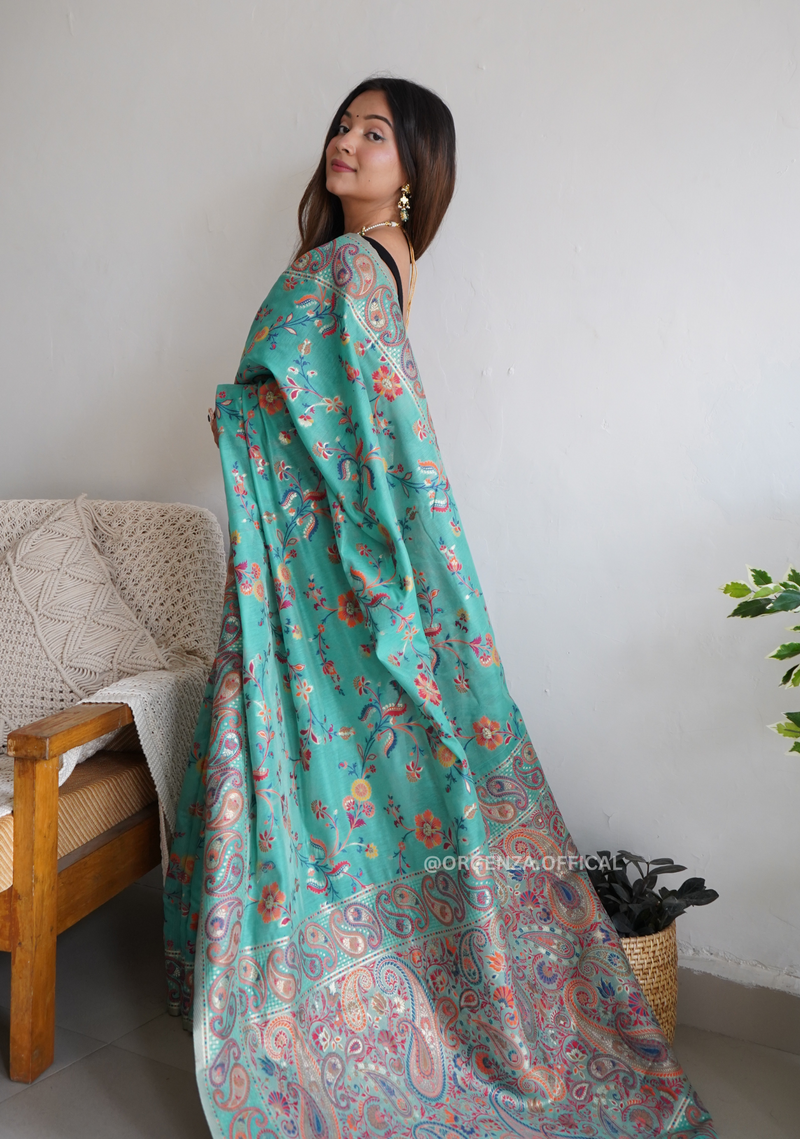 Pure Pashmina Kachi Weaving Kashmiri Silk Saree