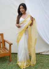 Yellow Organza Saree With Viscous Thread Work