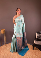 Sky Colour Silk Saree With Zari Weaving