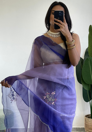 Lilac Purple Colour Organza Silk Saree With Sequence Khatli - Orgenza Store