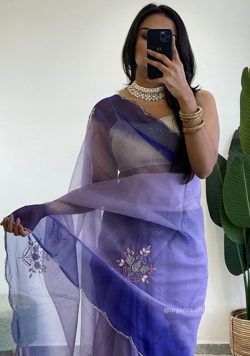 Lilac Purple Colour Organza Silk Saree With Sequence Khatli