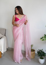 Peach Organza With Jardoshi And Khatli Work