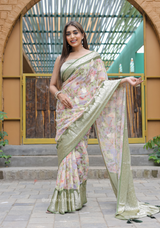 Green Georgette Saree With Viscose Border