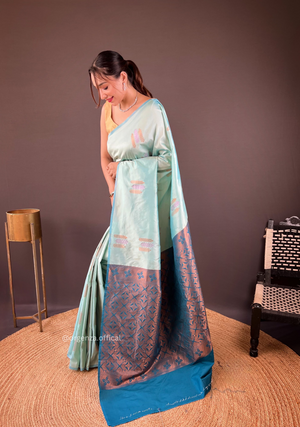 Sky Colour Silk Saree With Zari Weaving - Orgenza Store