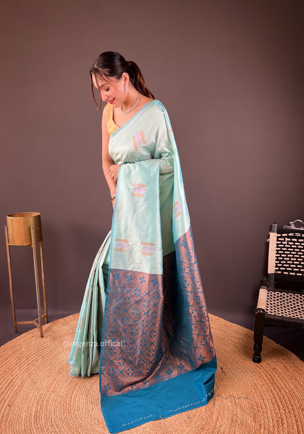 Sky Colour Silk Saree With Zari Weaving