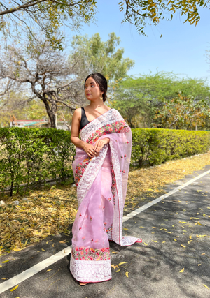 Light Lavender Organza Saree With Chikankari Work - Orgenza Store - digisoch