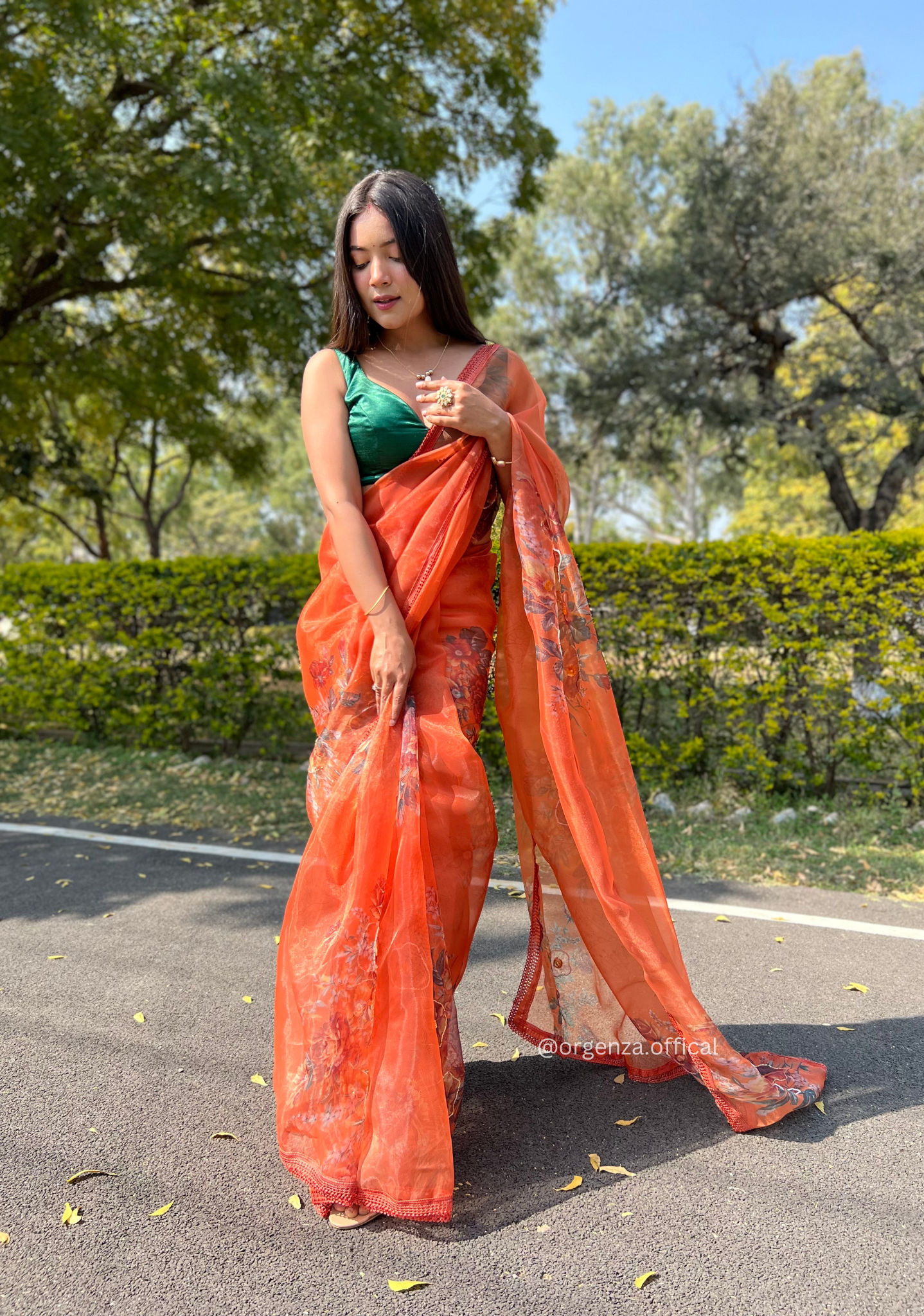 Orange Colour Organza Saree With Handwork - Orgenza Store - digisoch