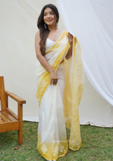 Yellow Organza Saree With Viscous Thread Work