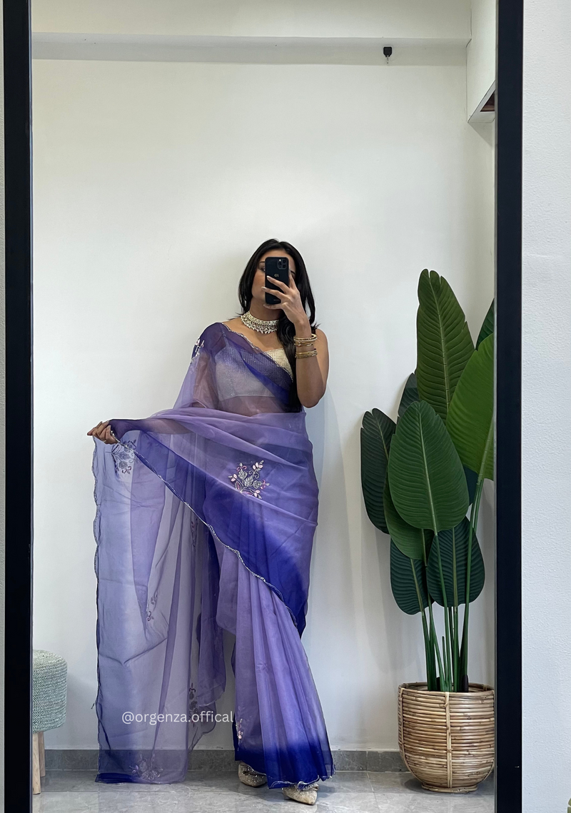 Lilac Purple Colour Organza Silk Saree With Sequence Khatli