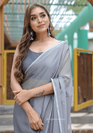 Plain Grey Colour Lining Sitara Georgette Saree - Orgenza Store - digisoch