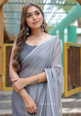 Plain Grey Colour Lining Sitara Georgette Saree