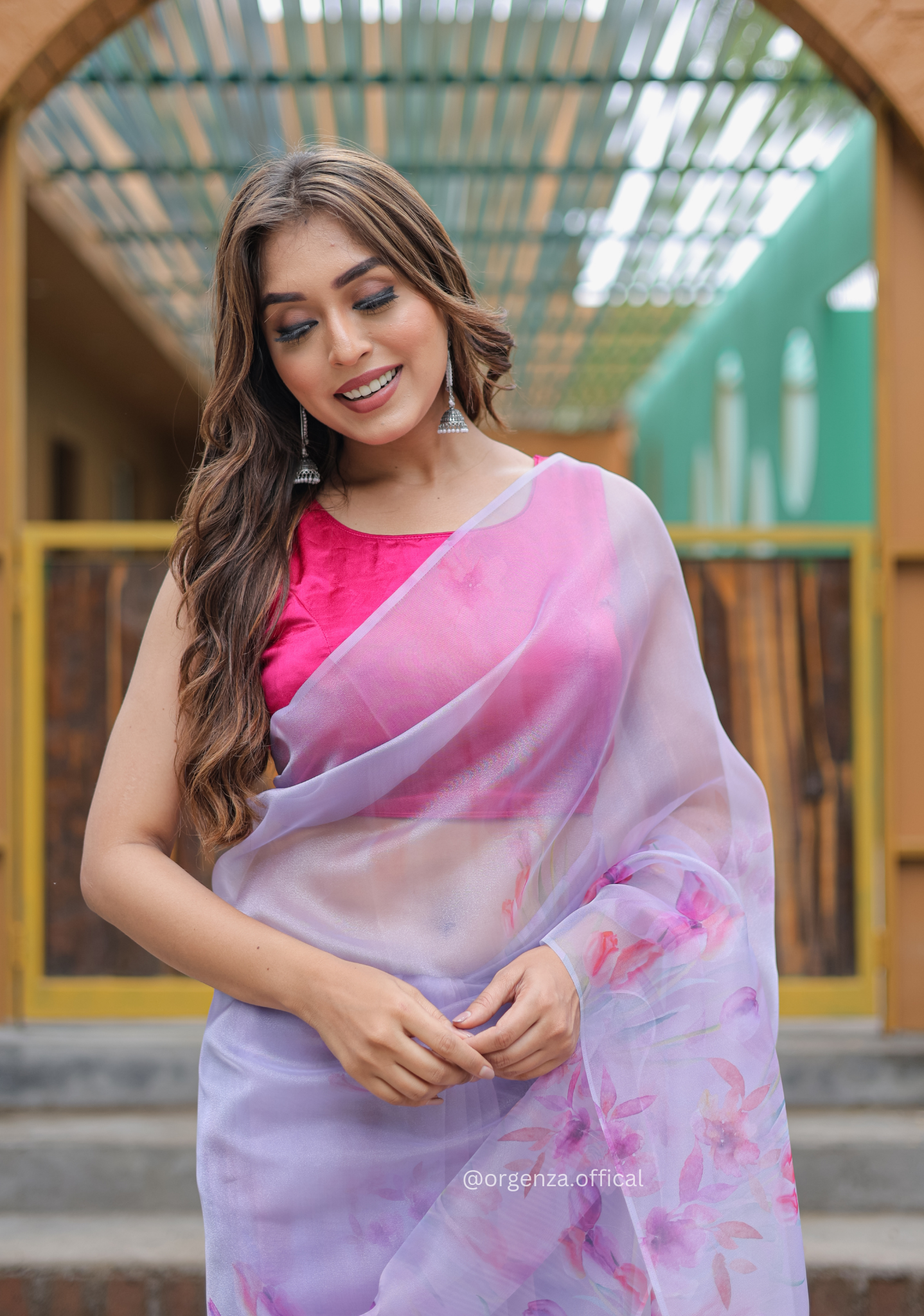 Lavender Colour Digital Print Saree - Orgenza Store