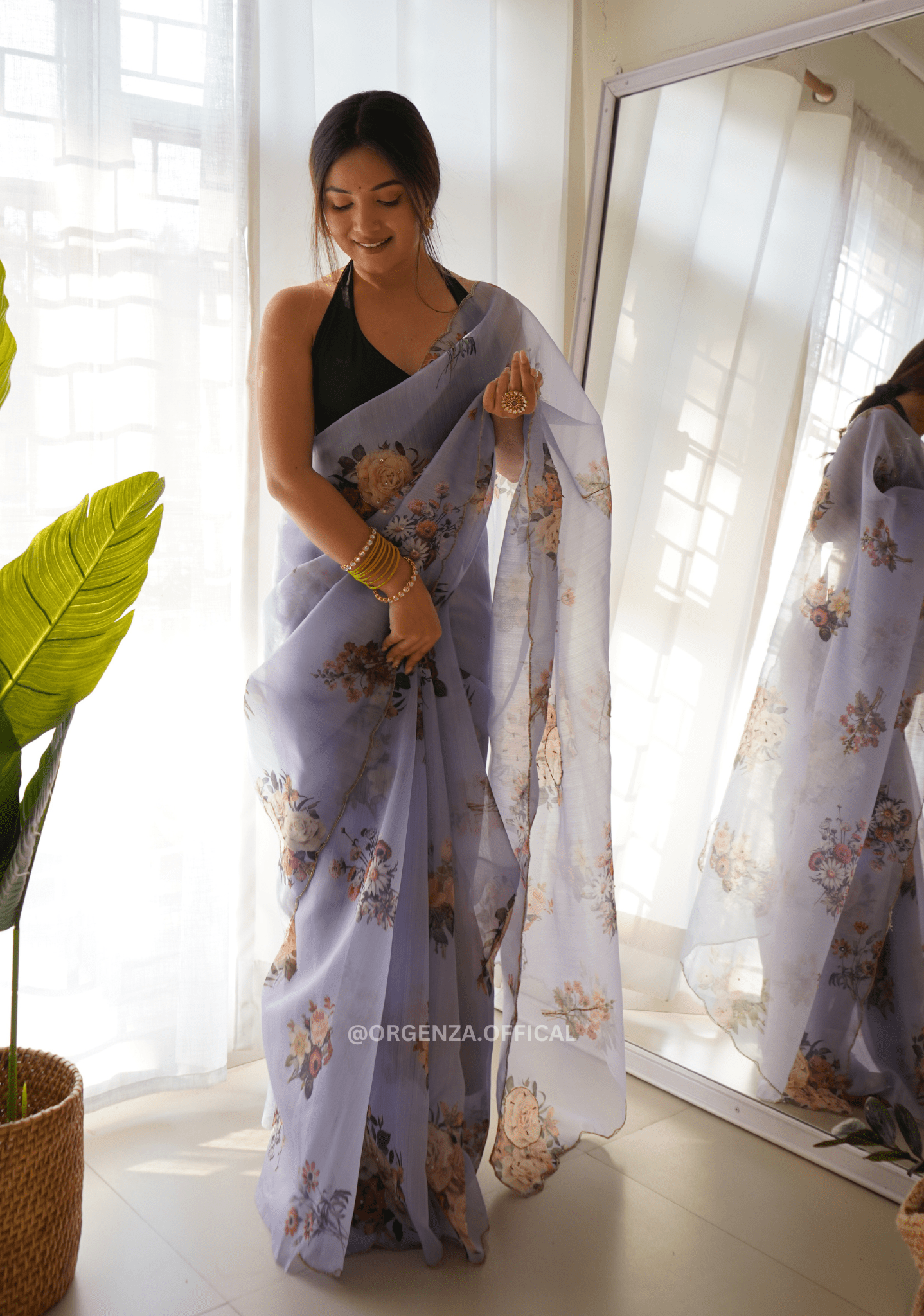 Light Blue Organza Saree With Handwork - Orgenza Store - digisoch