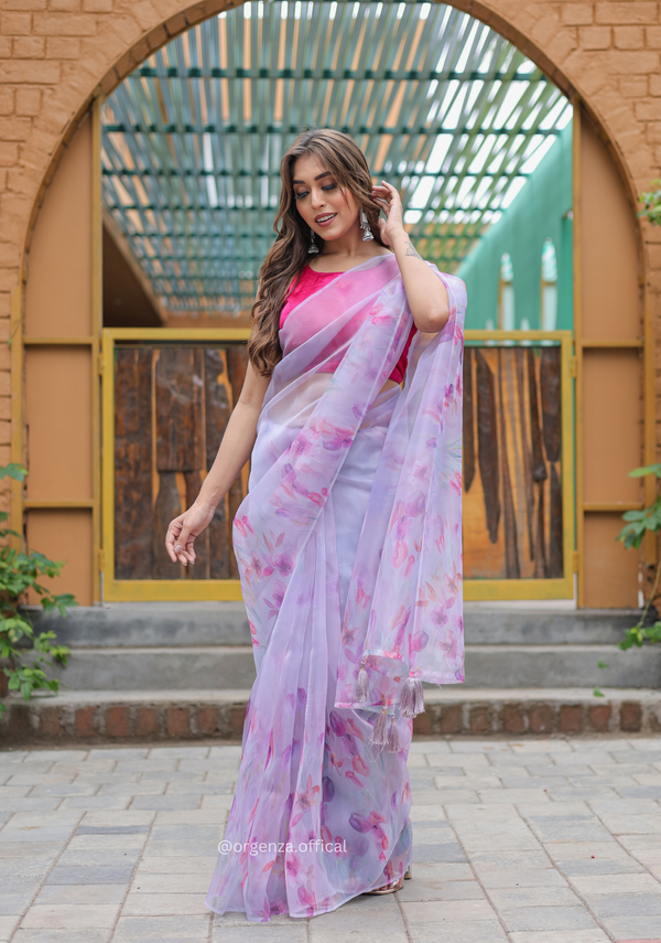 Lavender Colour Digital Print Saree