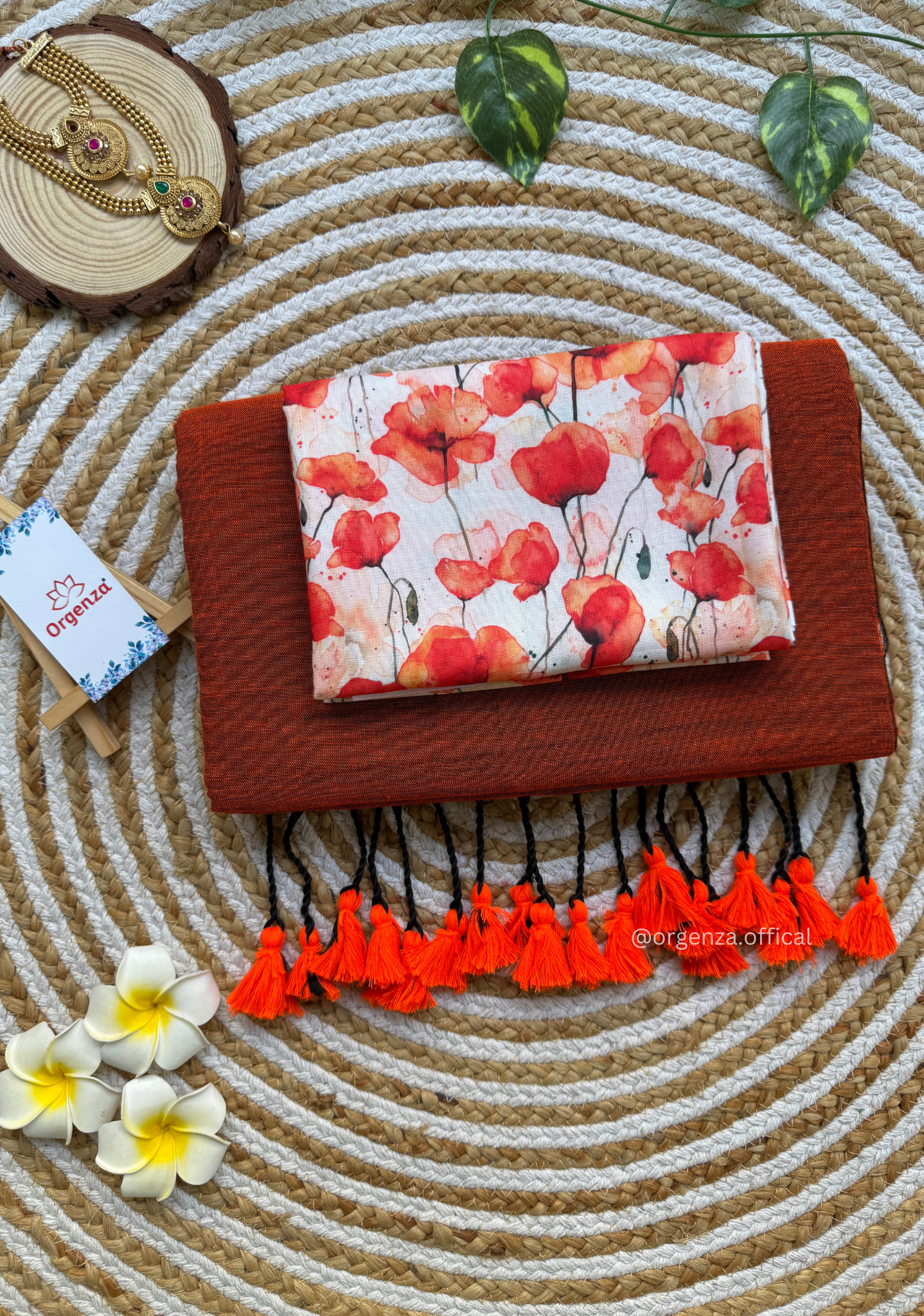 Orange Colour Cotton Saree With Tulip Print Blouse