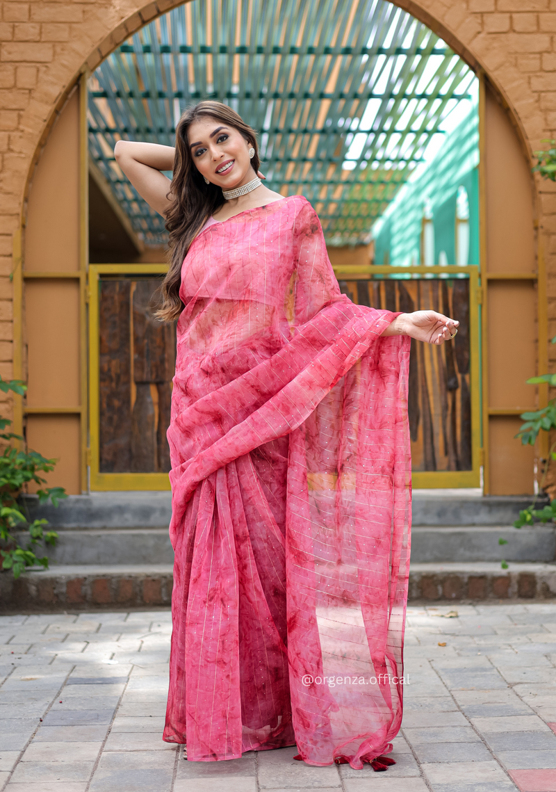 Organza Furr Saree With Sequence Lining