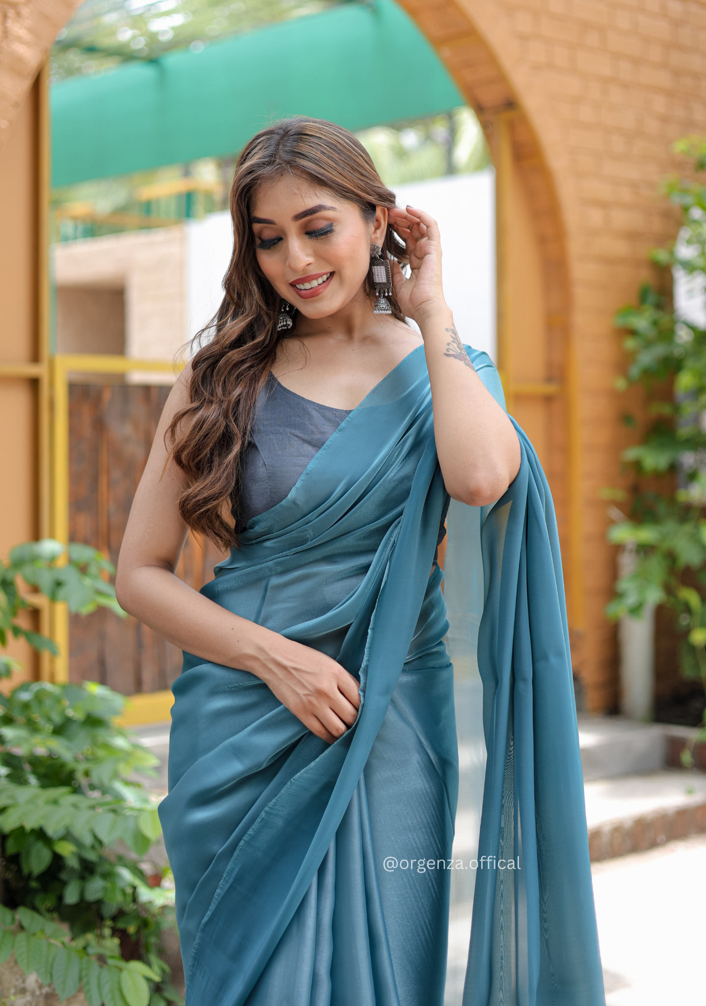 Plain Rama Colour Jimmy Choo Saree - Orgenza Store