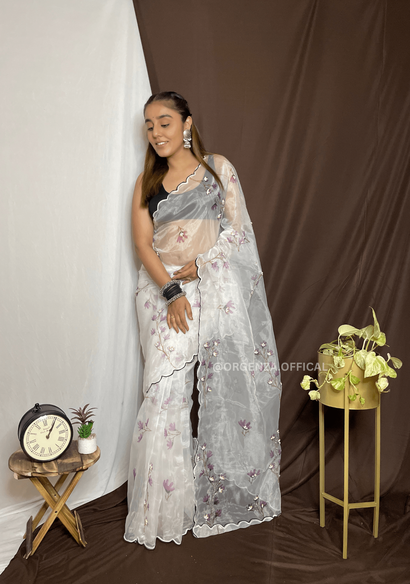 Organza Saree With Khatli Work - Orgenza Store - digisoch